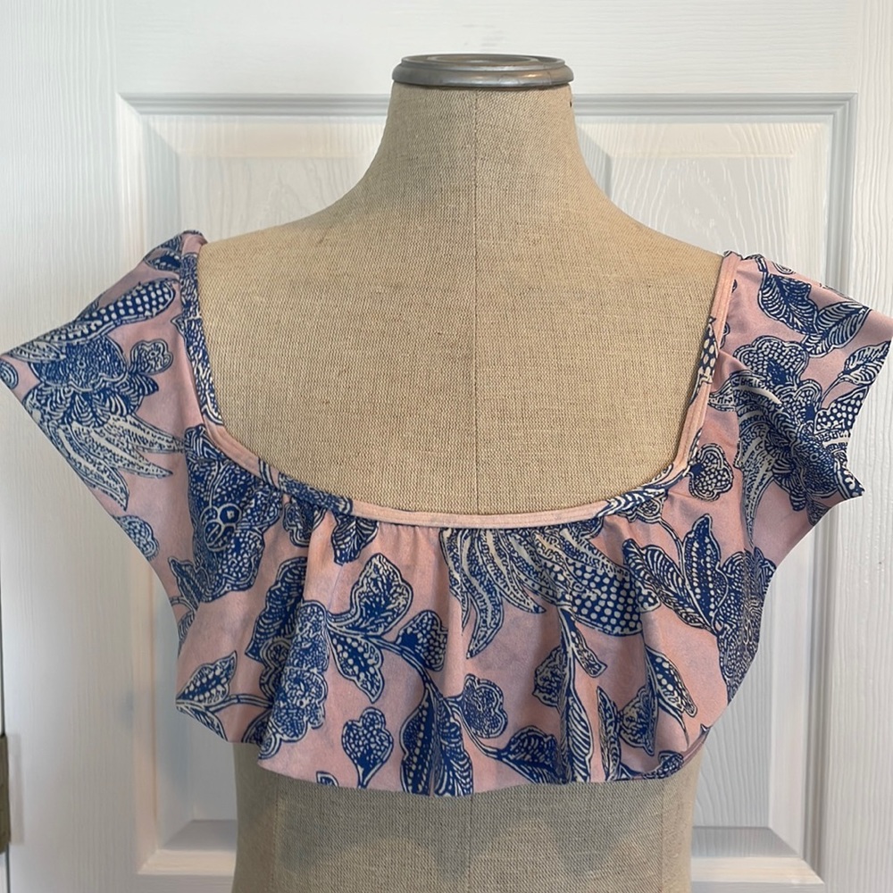 Victoria’s Secret bikini top ruffles pink blue